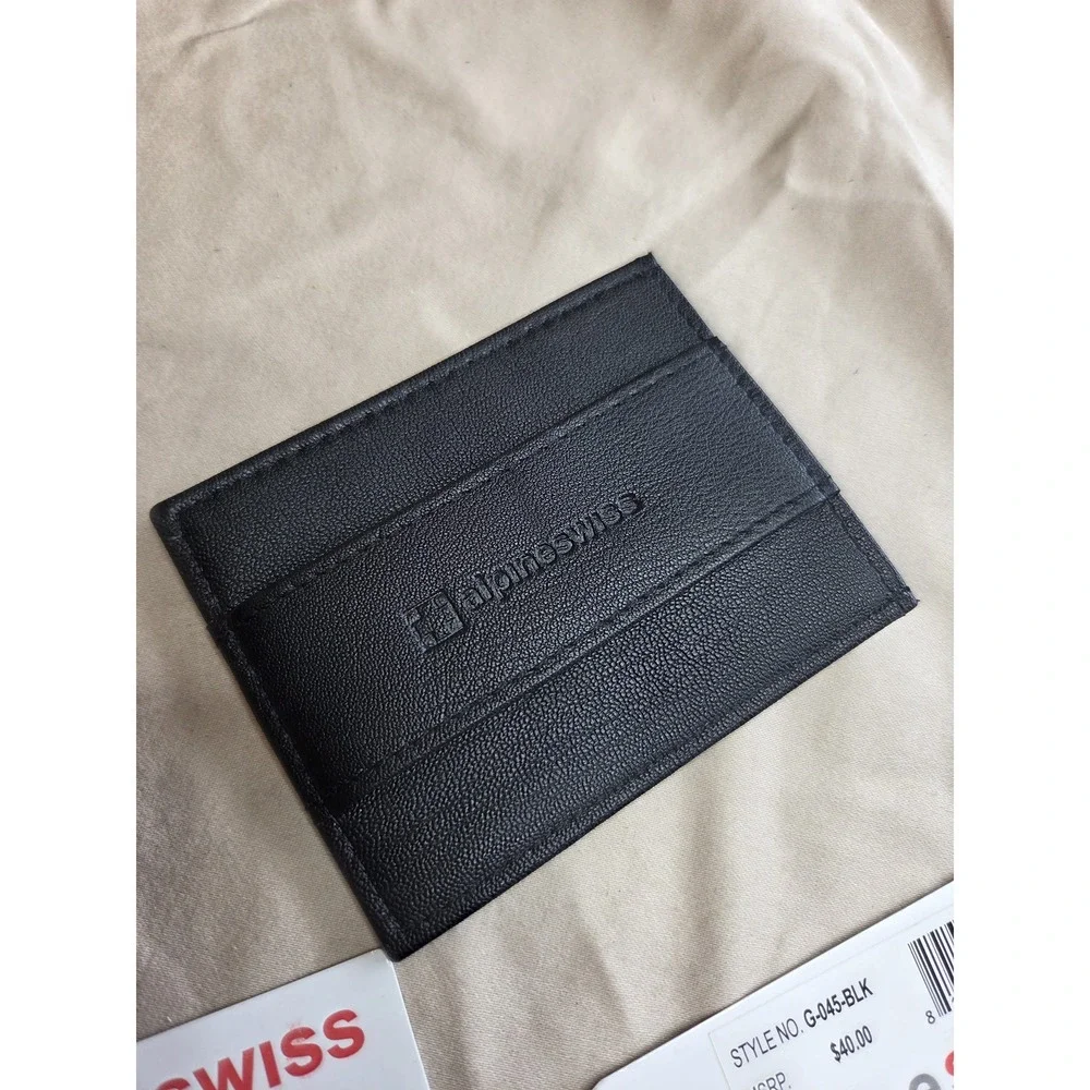 Men's Alpine Swiss Slim Card Holder Wallet Black Leather NWT